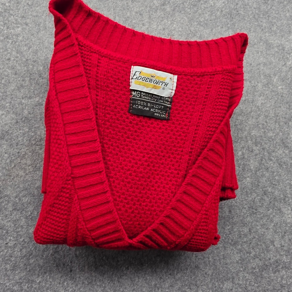 Vintage 70'sEdgeworth Men Red Cable Knit V-Neck Sweater Vest Acrilan Acrylic MG